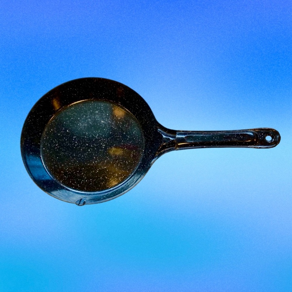 Vintage Enamelware Black Speckled Enamel 10" Fry Pan Cowboy Skillet Camping